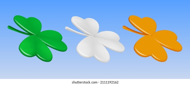 Shamrock in the colors of the Irish flag. Green, white and orange 3d clover leaves 