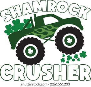 Shamrock Crusher - St Patrick's Day inspirational lettering design. Irish leprechaun shenanigans lucky charm clover funny quote