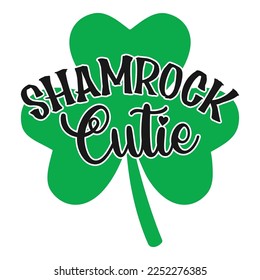 Shamrock Cutie Saint Patrick Day Lettering Decoration. Cloverleaf And Green Hat. Saint patricks Day Typography Poster