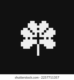 Shamrock emoji. Four leaf clover pixel art icon, green plant logo. Isolated vector illustration. Game assets 1-bit sprite. Design for stickers,  web, mobile app. St. Patrick's day symbols.