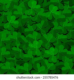 shamrock field background with dew drops. saint patrick's day realistic background. vector illustration