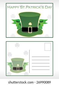 sombrero de flor de shamrock con postal de patrón de cinta