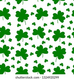 Shamrock and four leaf clover seamless pattern. Patrick's day background for textile, home decor, fashion, fabric, wallpaper, poster design, wrapping paper, print on textile and covers. Vector.