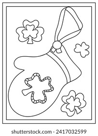 Shamrock glove, festive hand wear colouring page 