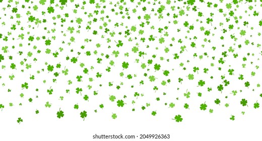 Shamrock or green clover leaves pattern background flat design vector illustration isolated on white background. St Patricks Day shamrock symbols decorative elements pattern.