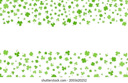 Shamrock oder grünes Kleeblatt Blätter Muster Hintergrund flache Vektorgrafik einzeln auf weißem Hintergrund. Shamrock-Symbole des St. Patricks Day dekorative Elemente Muster.