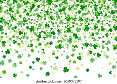 Shamrock or green clover leaves pattern background flat design vector illustration isolated on white background. St Patricks Day shamrock symbols decorative elements pattern.