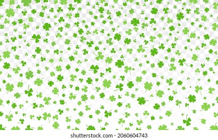 Shamrock or green clover leaves pattern background flat design vector illustration isolated on white background. St Patricks Day shamrock symbols decorative elements pattern.