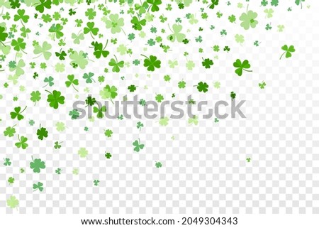 Shamrock or green clover leaves pattern background flat design vector illustration isolated on transparent background. St Patricks Day shamrock symbols decorative elements pattern.