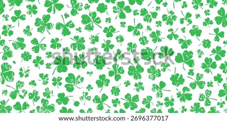 Shamrock or green clover leaves pattern background flat design vector illustration. St Patrick Day shamrock symbols decorative elements horizontal pattern texture.