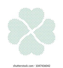 Shamrock - green four leaf clover icon. Simple vector dotted shape.