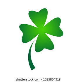 Shamrock - green gradient four leaf clover icon. Good luck theme design element. Simple geometrical shape vector illustration.