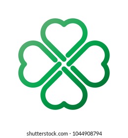 Shamrock - green gradient thick outline four leaf clover icon. Good luck theme design element. Simple geometrical shape vector illustration.