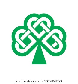 Shamrock - green leaf Irish knot clover as linked hearts