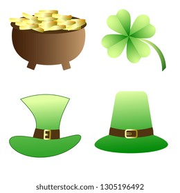 Shamrock ,hat of Leprechaun and a bowler with golden coins. St. Patrick's day  concept. Vector EPS10.