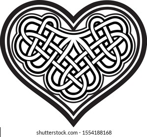 Shamrock heart. Celtic symbol. Black white tattoo. Vector