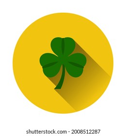 Shamrock Icon. Flat Circle Stencil Design With Long Shadow. Vector Illustration.