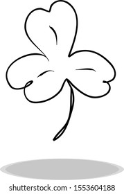 Shamrock icon, flat design, hand drawing. Illustration leaf, contour of symbol black