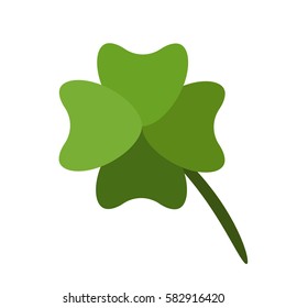 Shamrock Icon. Four Leaf Clover Leaf. Lucky Symbol. Colorful cartoon illustration isolated on white. Vector design.