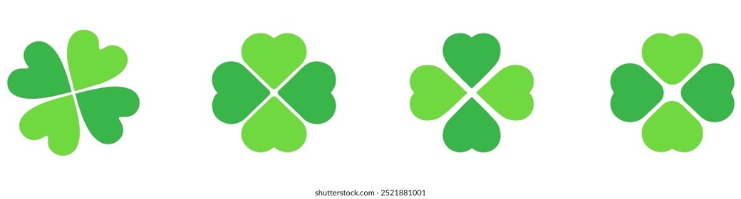 Shamrock Icon Green, Shamrocks, Four Leaf Clover, Irish Symbol, St Patrick's Day Logo, Luck Sign, Isolated, Variations. EPS 10