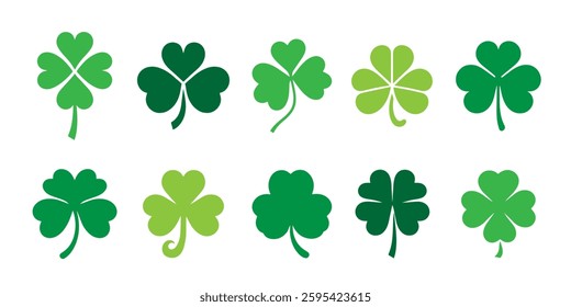 The shamrock icon. St patrick's day symbol.Green clover icon sign. Four and three leaves clover. Lucky four . Shamrock clover leaf symbol . 4-leaf clover.