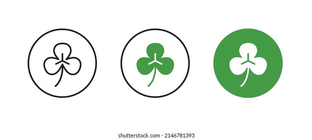 shamrock icon. Trefoil. The white clover leaf is the symbol of Ireland. Colored vector illustration. Isolated background. Three sheets. Saint Patrick Day. Green plant