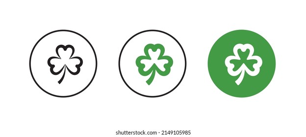 shamrock icon. Trefoil. The white clover leaf is the symbol of Ireland. Colored vector illustration. Isolated background. Three sheets. Saint Patrick Day. Green plant