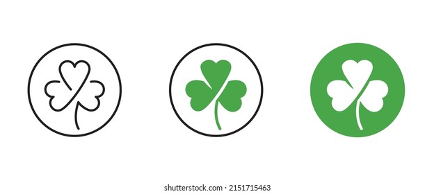 shamrock icon. Trefoil. The white clover leaf is the symbol of Ireland. Colored vector illustration. Isolated background. Three sheets. Saint Patrick Day. Green plant