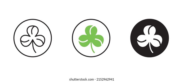 shamrock icon. Trefoil. The white clover leaf is the symbol of Ireland. Colored vector illustration. Isolated background. Three sheets. Saint Patrick Day. Green plant