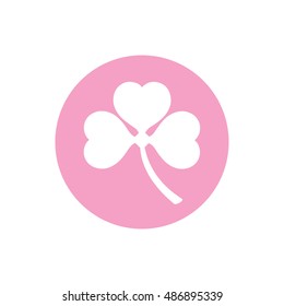 Shamrock icon vector illustration. Pink circle. Pink button