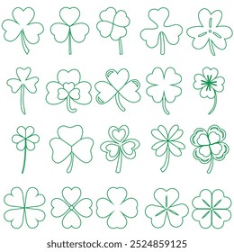 Shamrock icon vector set. Clover illustration sign collection. St Patricks Day symbol or logo.