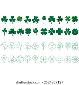 Shamrock icon vector set. Clover illustration sign collection. St Patricks Day symbol or logo.