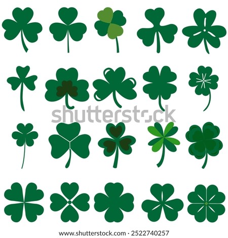 Shamrock icon vector set. Clover illustration sign collection. St Patricks Day symbol or logo.