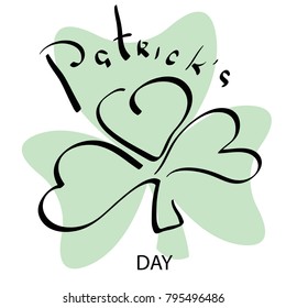 Shamrock. The inscription is handwritten by St. Patrick's Day. Colored, vector illustration.