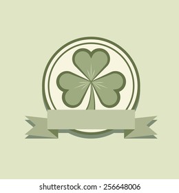 Shamrock label flat design with blank banner vector template.