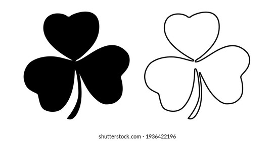 Shamrock Leaf Flat Icon Vector Black Solid and Outline