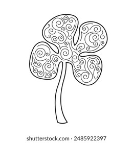 Shamrock leaf. Four leaf clover . Irish luck symbol. St Patricks day design. Vector illustration. Vector illustration