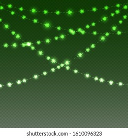 Shamrock leaf with green light on transparent background for St.Patric's day, vector illustration