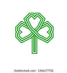 Shamrock leaf icon in Celtic style, flat logo 