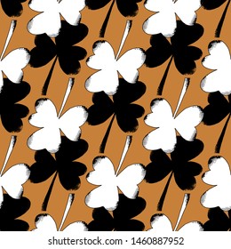 Shamrock leafs seamless pattern. Trendy vector illustration for fashion fabric, paper, wrapping, packaging, wallpaper, poster, cover, interior decor, all over print.