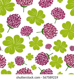 Shamrock leave cloverleaf grass saint Patrick day seamless pattern.