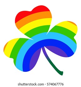 Shamrock leave icon in rainbow color isolated on background. Happy patricks flat pictogram concept. Vector Logo illustration.
