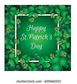 Shamrock leaves background for St Patricks Day. Green clovers border and frame. Vector illustration.
