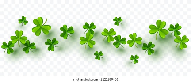 Shamrock leaves border isolated on transparent background. Green irish symbol Good Luck. Vector clover seamless pattern for Saint Patrick's Day holiday greeting card design