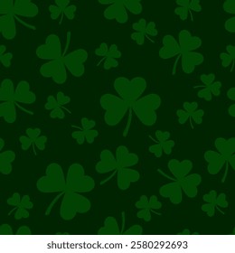 shamrock leaves. dark green repetitive background. vector seamless pattern. saint patrick's day. fabric swatch. wrapping paper. continuous print. design element for textile, apparel, home decor