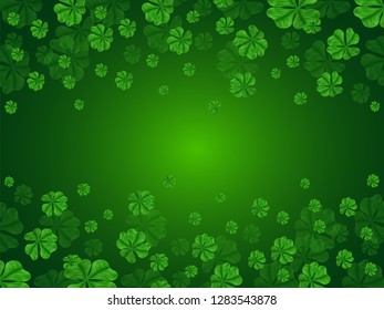 Shamrock leaves decorated on glossy green background for St. Patrick's Day celebration concept.