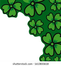Shamrock Leaves Decorated on Green and White Background.