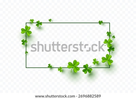 Shamrock leaves frame isolated on transparent background. Green irish symbol Good Luck. Vector clover pattern for Saint Patrick's Day holiday greeting card design