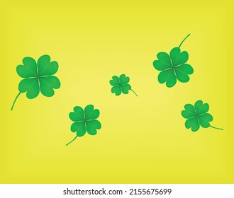 Shamrock leaves isolated on yellow background. Green irish symbol Good Luck. Vector clover set for Saint Patrick's Day holiday greeting card design