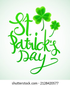 Shamrock leaves pattern background Typography composition of St. Patrick's Day with lucky clover on green background. Vector illustrator design template. 